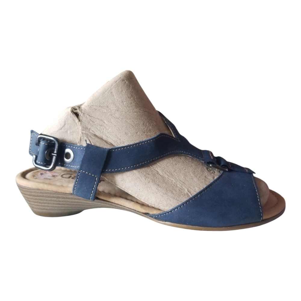 Gabor Blue and Tan Sandals T-Strap Casual Comfort - Picture 3 of 5